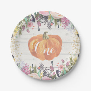 Pumpkin First Birthday Floral Gold Paper Plates