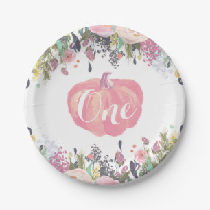 Pumpkin First Birthday Floral Gold Paper Plates
