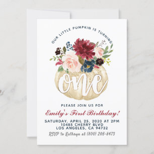 Pumpkin First Birthday Invitation