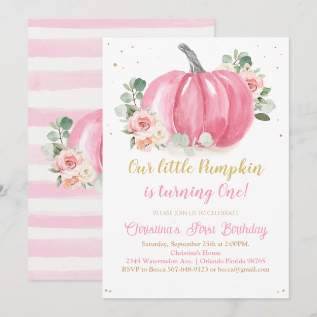 Pumpkin First Birthday Invitation (Front/Back)