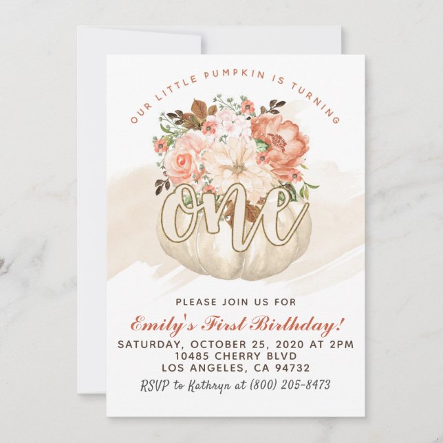 Pumpkin First Birthday Invitation (Front)
