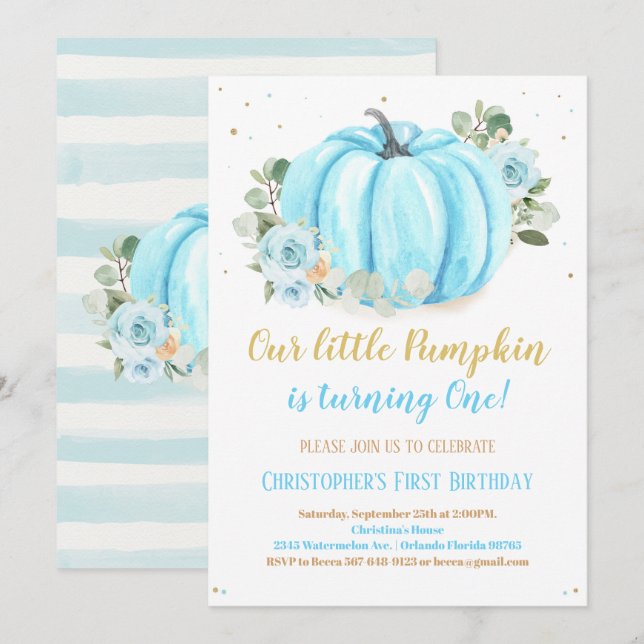 Pumpkin First Birthday Invitation (Front/Back)