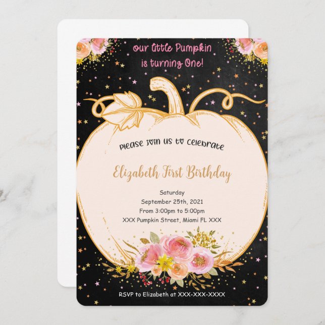 Pumpkin First Birthday Invitation (Front/Back)