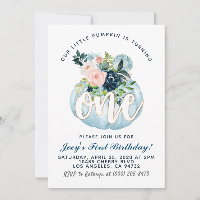 Pumpkin First Birthday Invitation (Front)