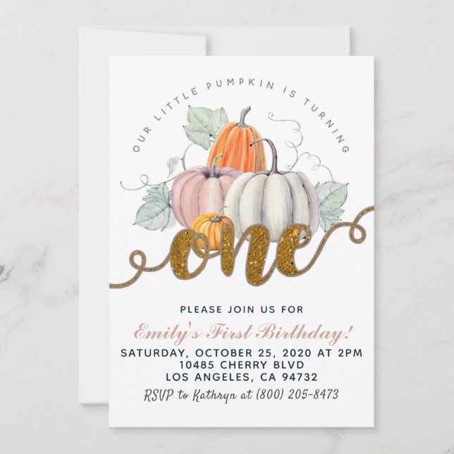 Pumpkin First Birthday Invitation (Front)