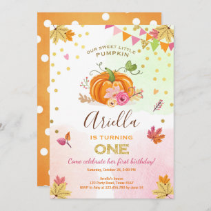 Pumpkin First birthday invitation Autumn Fall Pink