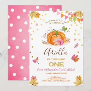 Pumpkin First birthday invitation Autumn Fall Pink