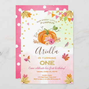 Pumpkin First birthday invitation Autumn Fall Pink