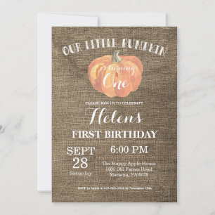 Pumpkin First Birthday Invitation Burlap