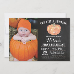Pumpkin First Birthday Invitation Chalkboard