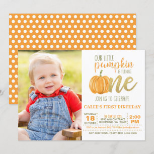Pumpkin First Birthday Invitation for Boy w/Photo