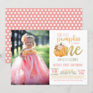 Pumpkin First Birthday Invitation for Girl w/Photo