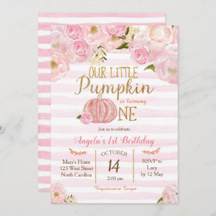 Pumpkin First Birthday Invitation Girl