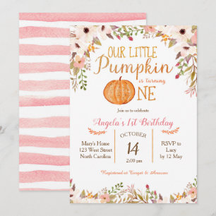 Pumpkin First Birthday Invitation Gold Glitter