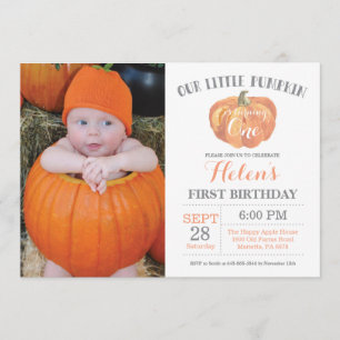 Pumpkin First Birthday Invitation Orange and Gary