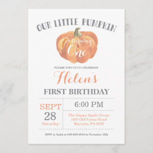 Pumpkin First Birthday Invitation Orange and Gary