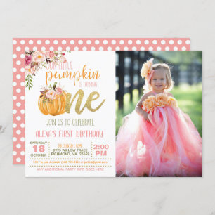 Pumpkin First Birthday Invitation Photo - FL Girl