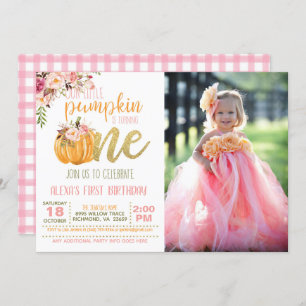 Pumpkin First Birthday Invitation Photo - FLP Girl