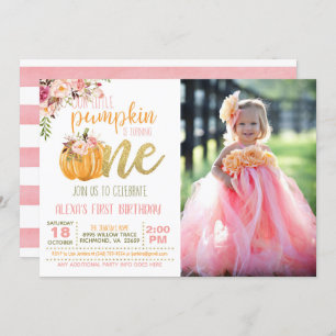 Pumpkin First Birthday Invitation Photo - FLS Girl