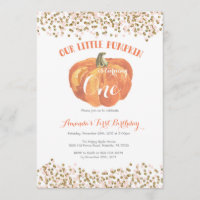 Pumpkin First Birthday Invitation Pink and Gold
