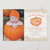 Pumpkin First Birthday Invitation Pink and Gold