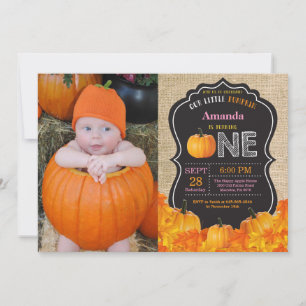 Pumpkin First Birthday Invitation Pink Burlap