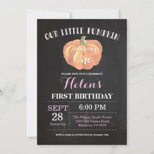 Pumpkin First Birthday Invitation Pink Chalkboard