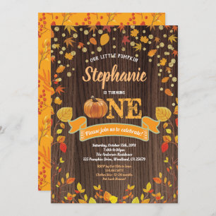 Pumpkin first birthday invitation. Rustic wood Invitation