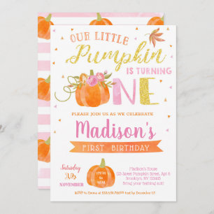 Pumpkin First Birthday Invitations Autumn Fall