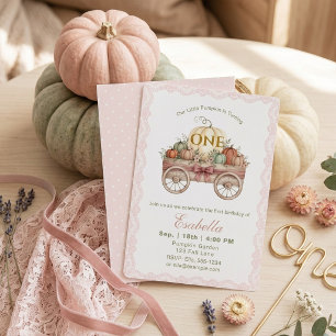Pumpkin First Birthday, Lace Pink Girl Invitation