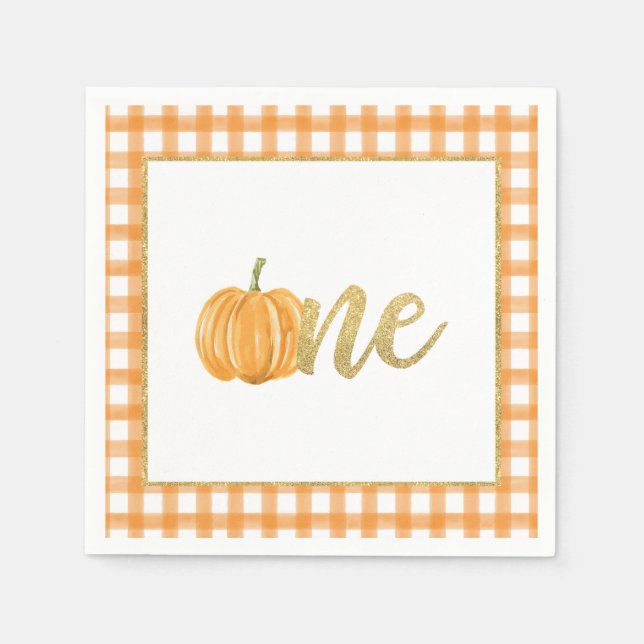Pumpkin First Birthday Napkin - Boy Orange Plaid (Front)