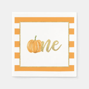 Pumpkin First Birthday Napkin - Boy Orange Stripes