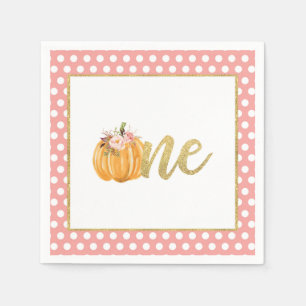 Pumpkin First Birthday Napkin - Girl Pink Dots