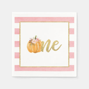 Pumpkin First Birthday Napkin - Girl Pink Stripes