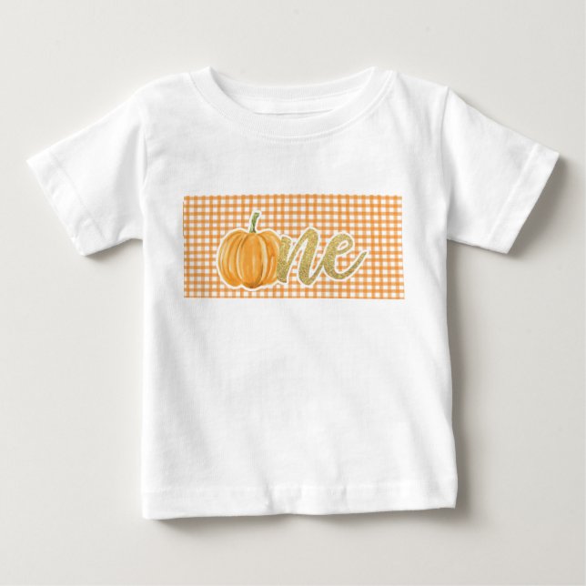 Pumpkin First Birthday ONE Shirt - Orange Plaid (Front)