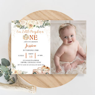 Pumpkin First Birthday Our Little Pumpkin Is One Invitation