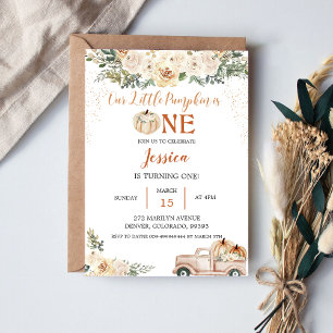 Pumpkin First Birthday Our Little Pumpkin Is One  Invitation