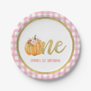 Pumpkin First Birthday Paper Plate - P Gingham C