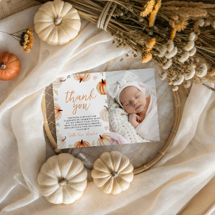 Pumpkin First Birthday Photo Thank You Invitation