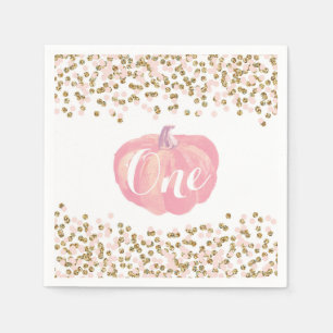 Pumpkin First Birthday Pink and Gold Glitter Napkin