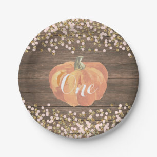 Pumpkin First Birthday Pink and Gold Paper Plates