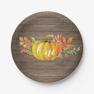 Pumpkin First Birthday Rustic Fall Autumn Paper Plate