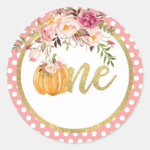 Pumpkin First Birthday Sticker - Floral Dots