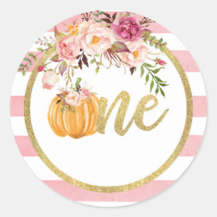Pumpkin First Birthday Sticker - Floral Stripe