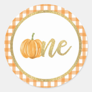 Pumpkin First Birthday Sticker - Orange Plaid