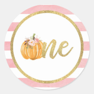 Pumpkin First Birthday Sticker - Pink Stripes