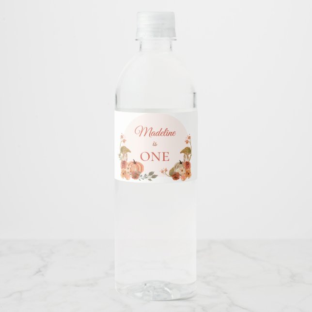Pumpkin First Birthday Water Bottle Label (Front)