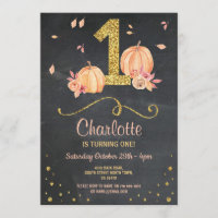 Pumpkin First One Birthday Fall Chalk Invite