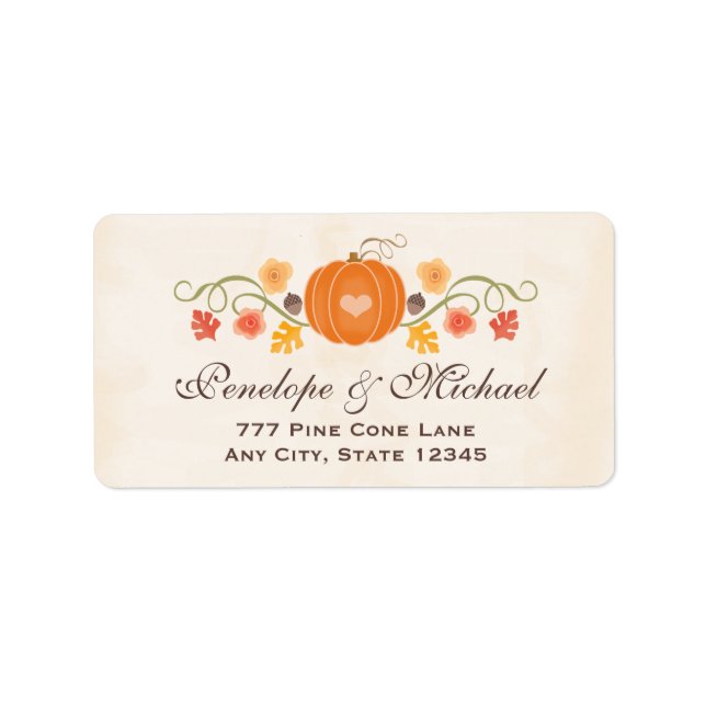 Pumpkin Floral Acorn Wedding Label (Front)