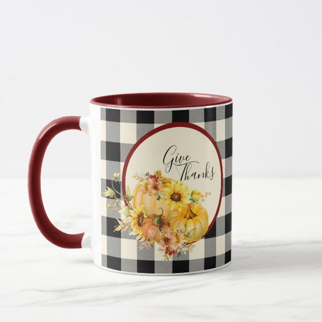 Pumpkin floral and check Thanksgiving  Mug (Left)